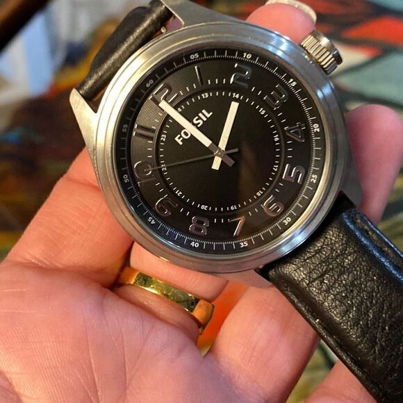 FOSSIL large face men’s black leather watch - Picture 9 of 10